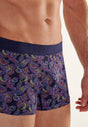 Close-up view of a men model wearing HO navy print  Boxer Briefs