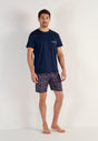 Full-body view of a men model wearing HO multico print cotton Short Sleepwear
