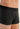 Close-up view of a men model wearing HO black print modal/viscose/tencel Boxer Briefs HO1