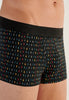 Close-up view of a men model wearing HO black print modal/viscose/tencel Boxer Briefs HO1