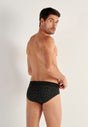 Back view of a men model wearing HO black print modal/viscose/tencel Briefs HO1