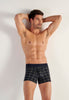 Front view of a men model wearing HO navy check modal/viscose/tencel Boxer Briefs