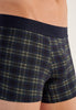 Close-up view of a men model wearing HO navy check modal/viscose/tencel Boxer Briefs