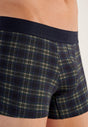 Close-up view of a men model wearing HO navy check modal/viscose/tencel Boxer Briefs