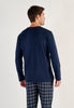 Back view of a men model wearing HO navy check cotton Long Sleepwear