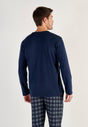 Back view of a men model wearing HO navy check cotton Long Sleepwear