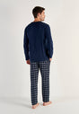 General view of a men model wearing HO navy check cotton Long Sleepwear