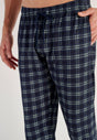 General view of a men model wearing HO navy check cotton Long Sleepwear