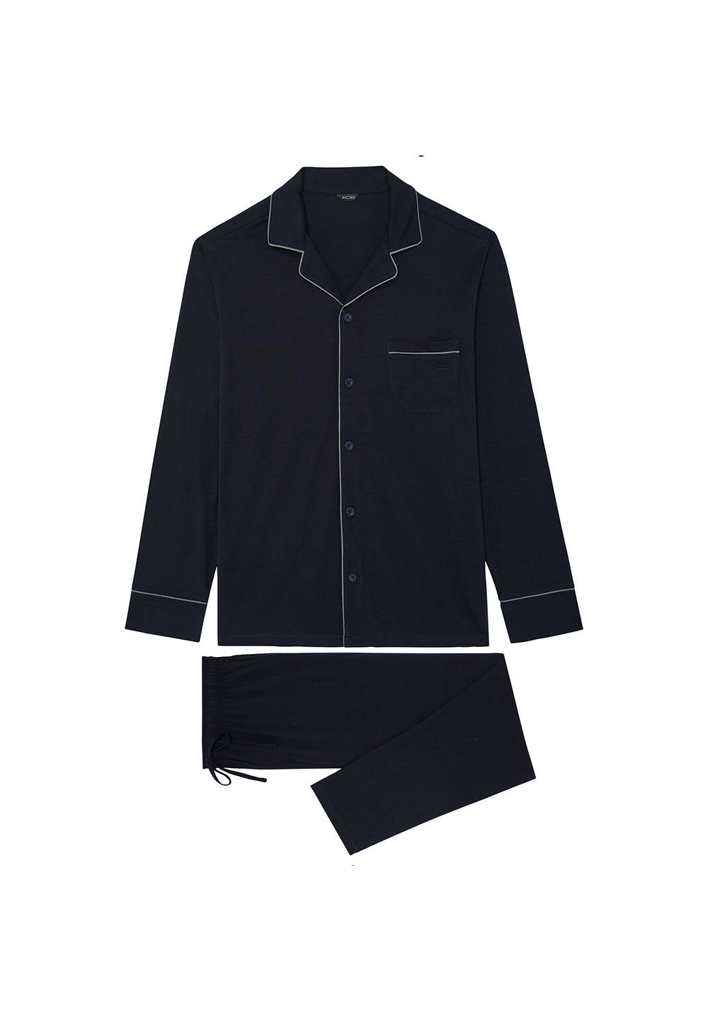 Front cutout view of HO navy cotton Long Sleepwear
