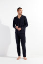 Full-body view of a men model wearing HO navy cotton Long Sleepwear