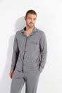 Front view of a men model wearing HO grey cotton Long Sleepwear