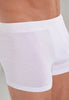 Close-up view of a men model wearing HO black/blue/white cotton Boxer Briefs 3p