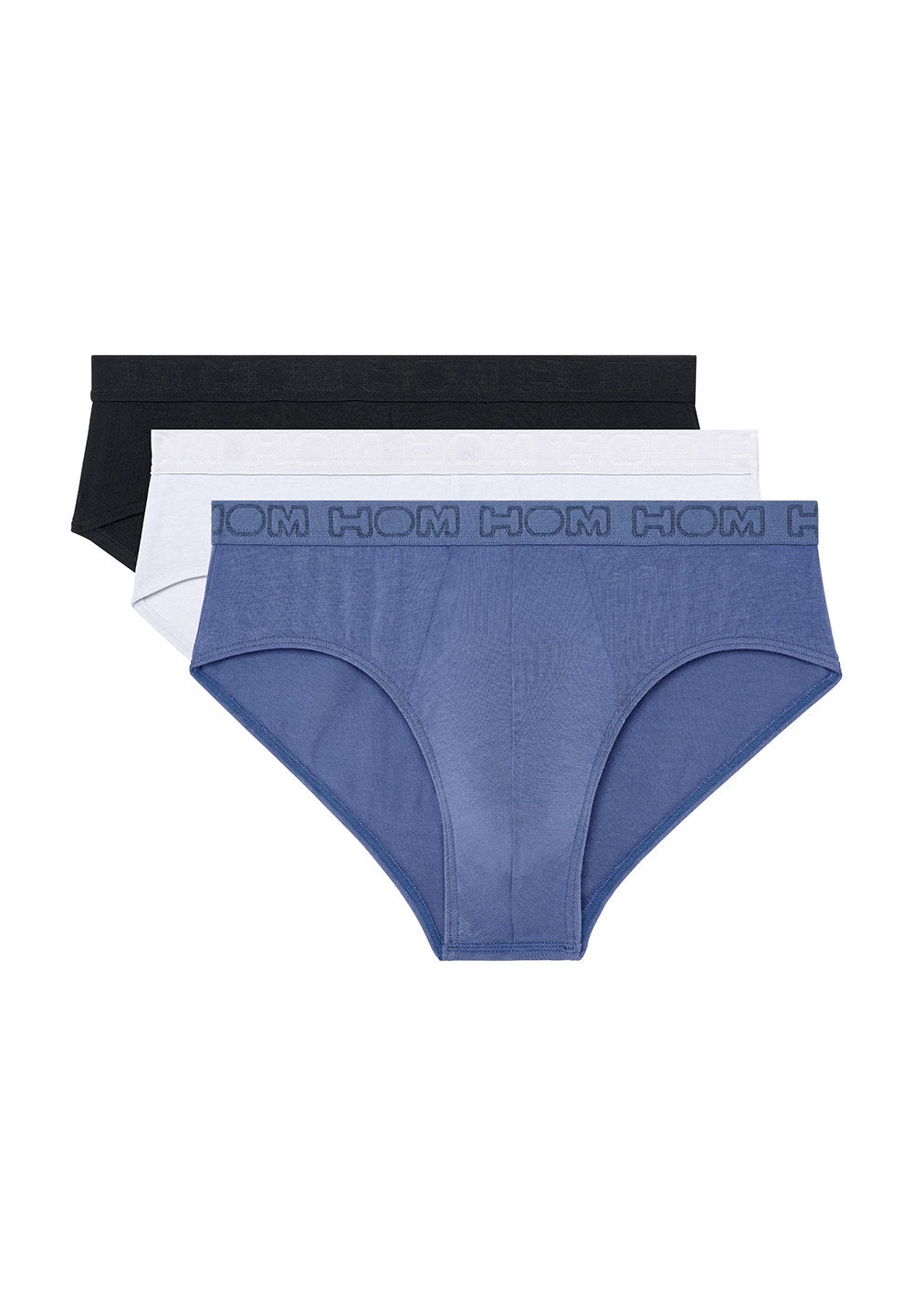 Front cutout view of HO black/blue/white cotton Mini Briefs 3p
