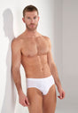 Front view of a men model wearing HO black/blue/white cotton Mini Briefs 3p