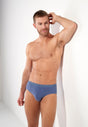 General view of a men model wearing HO black/blue/white cotton Mini Briefs 3p