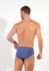 General view of a men model wearing HO black/blue/white cotton Mini Briefs 3p