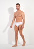 Full-body view of a men model wearing HO black/blue/white cotton Mini Briefs 3p