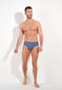 General view of a men model wearing HO black/blue/white cotton Mini Briefs 3p