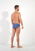 General view of a men model wearing HO black/blue/white cotton Mini Briefs 3p
