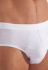 Close-up view of a men model wearing HO black/blue/white cotton Mini Briefs 3p