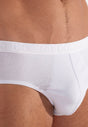Close-up view of a men model wearing HO black/blue/white cotton Mini Briefs 3p