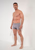Full-body view of a men model wearing HO black/grey/grey cotton Boxer Briefs 3p