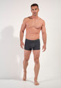 General view of a men model wearing HO black/grey/grey cotton Boxer Briefs 3p