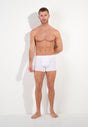 Full-body view of a men model wearing HO black/blue/white cotton Boxer Briefs 3p