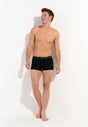 Full-body view of a men model wearing HO black/navy cotton Boxer Briefs HO1 2p