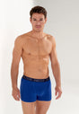 General view of a men model wearing HO navy/bright blue cotton Boxer Briefs HO1 2p