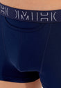 Close-up view of a men model wearing HO navy/bright blue cotton Boxer Briefs HO1 2p