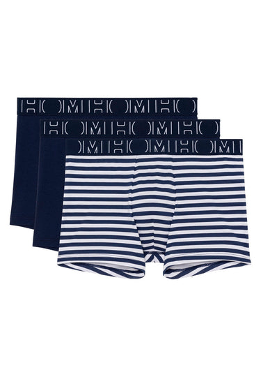 Front cutout view of HO navy print/navy/navy cotton Boxer Briefs 3p