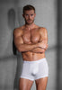 Full-body view of a men model wearing HO white cotton Boxer Briefs