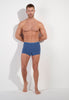 Full-body view of a men model wearing HO jeans blue cotton Boxer Briefs