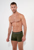 Front view of a men model wearing HO dark khaki cotton Boxer Briefs