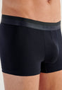 Close-up view of a men model wearing HO navy cotton Boxer Briefs