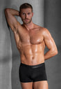 Full-body view of a men model wearing HO black cotton Boxer Briefs