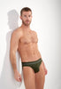Front view of a men model wearing HO dark khaki cotton Mini Briefs