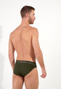 Back view of a men model wearing HO dark khaki cotton Mini Briefs