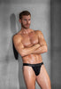 Full-body view of a men model wearing HO black cotton Tanga Briefs