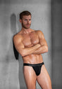 Full-body view of a men model wearing HO black cotton Tanga Briefs