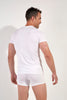 Back view of a men model wearing HO white cotton Tee-Shirt V Neck