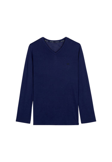 Front cutout view of HO navy  L/SLV Shirt V-Neck