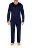 Full-body view of a men model wearing HO navy  L/SLV Shirt V-Neck
