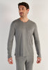 Front view of a men model wearing HO grey  L/SLV Shirt V-Neck
