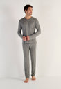 Full-body view of a men model wearing HO grey  L/SLV Shirt V-Neck
