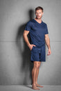 Full-body view of a men model wearing HO navy  Tee-Shirt V Neck