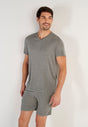 Front view of a men model wearing HO grey  Tee-Shirt V Neck