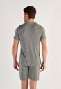 Back view of a men model wearing HO grey  Tee-Shirt V Neck