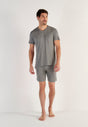 Full-body view of a men model wearing HO grey  Tee-Shirt V Neck